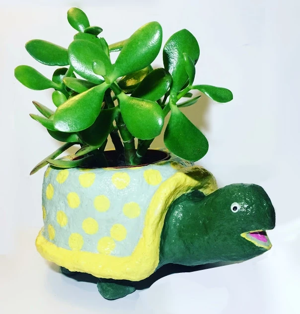 Sculpt an adorable paper mache turtle planter with instant paper mache from ACTIVA Products!